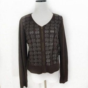 Tyler boe‎ womens zip up brown faux leather accents cardigan size M